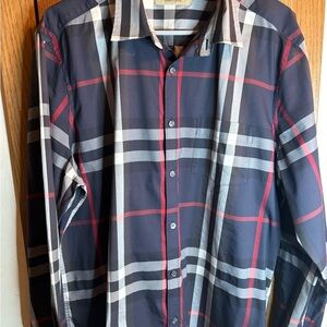 Burberry check cotton button up navy men’s size xxl offers accepted!